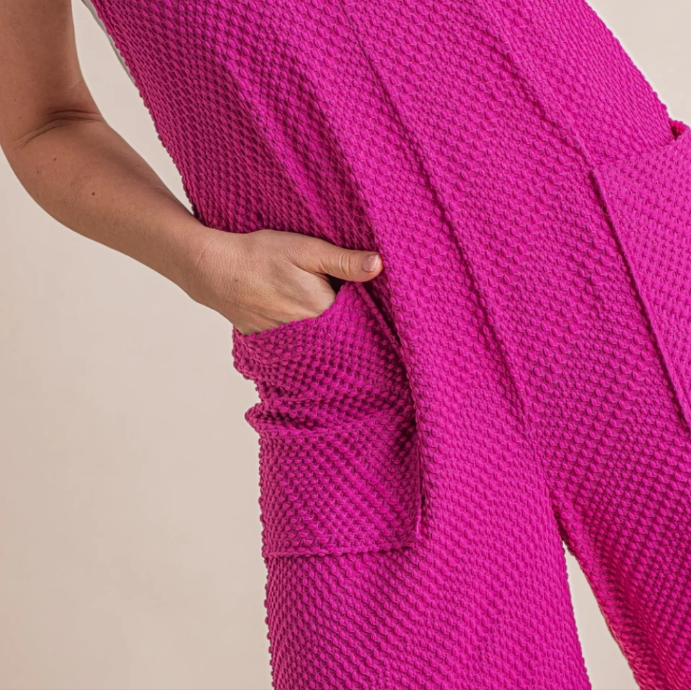 Ces Femme Waffle Textured Knit Jumpsuit in Magenta - L - Picture 4 of 7